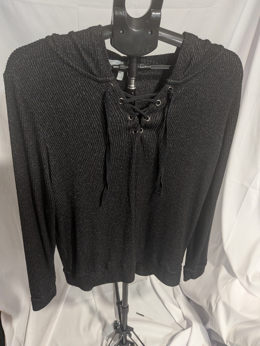 Market & Spruce Black Lace-Up Hoodie Top